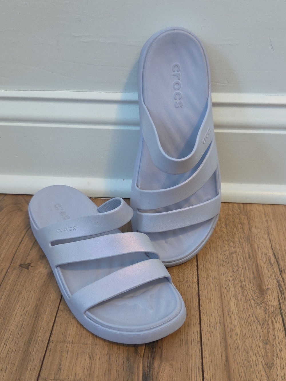 CROCS Women’s Light Lavender Triple-Strap Slide Sandals